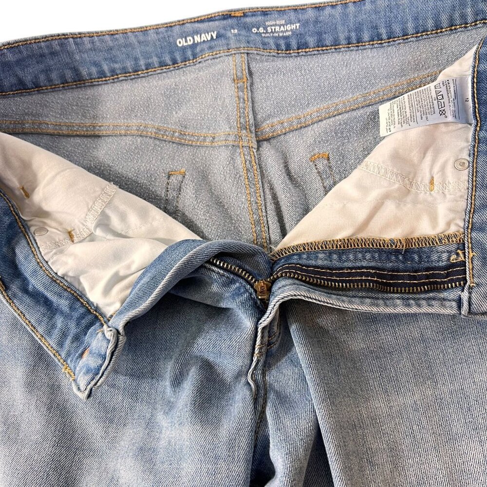 Old Navy High Rise OG Straight Jeans Size 12 Light Wash Denim Stretch Womens - Picture 6 of 12